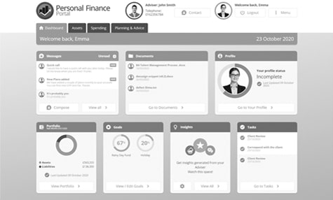 Timothy James & Partners Personal Finance Portal Dashboard Display